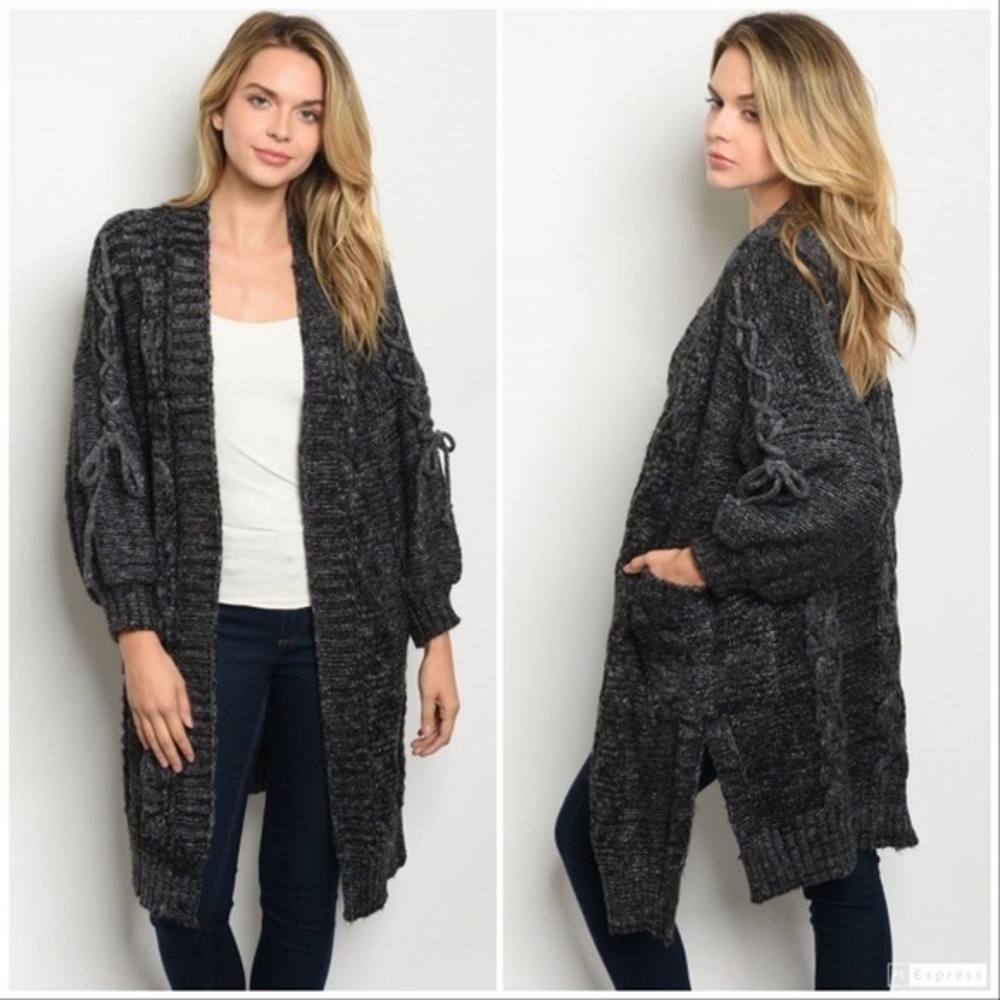 Wool Blend Open Front Knit Cardigan